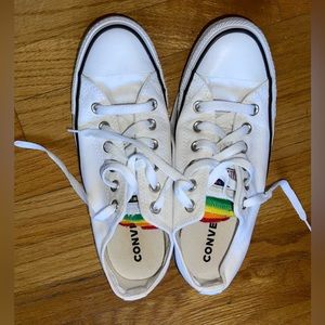 Converse White Low-Top Sneakers with Rainbow Accent